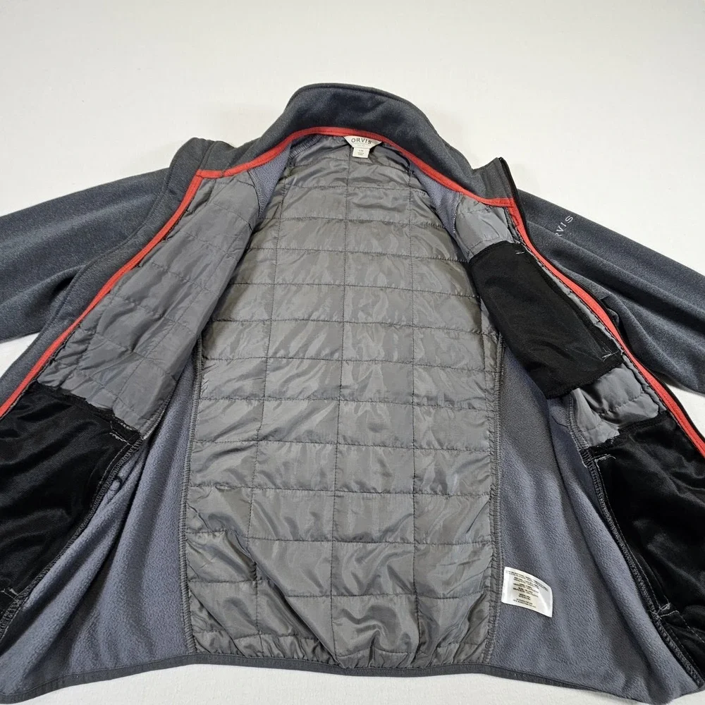 Orvis Mixed Media Zip‎ Up Jacket Mens Large Gray Coat Pockets Stretch Grey